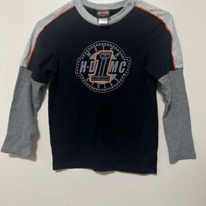 Harley-Davidson Black and Gray Long Sleeve Tee grunge motorcycle Youth shirt
